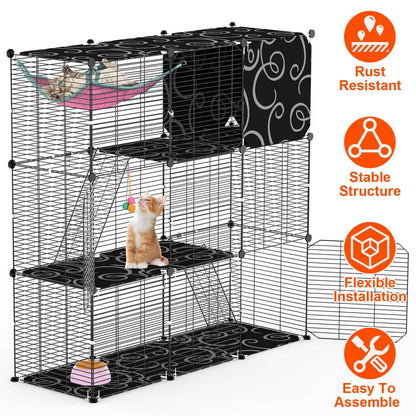 3-Tier Cat Cage Enclosure Indoor Cat Cage Playpen with Hammock Toy