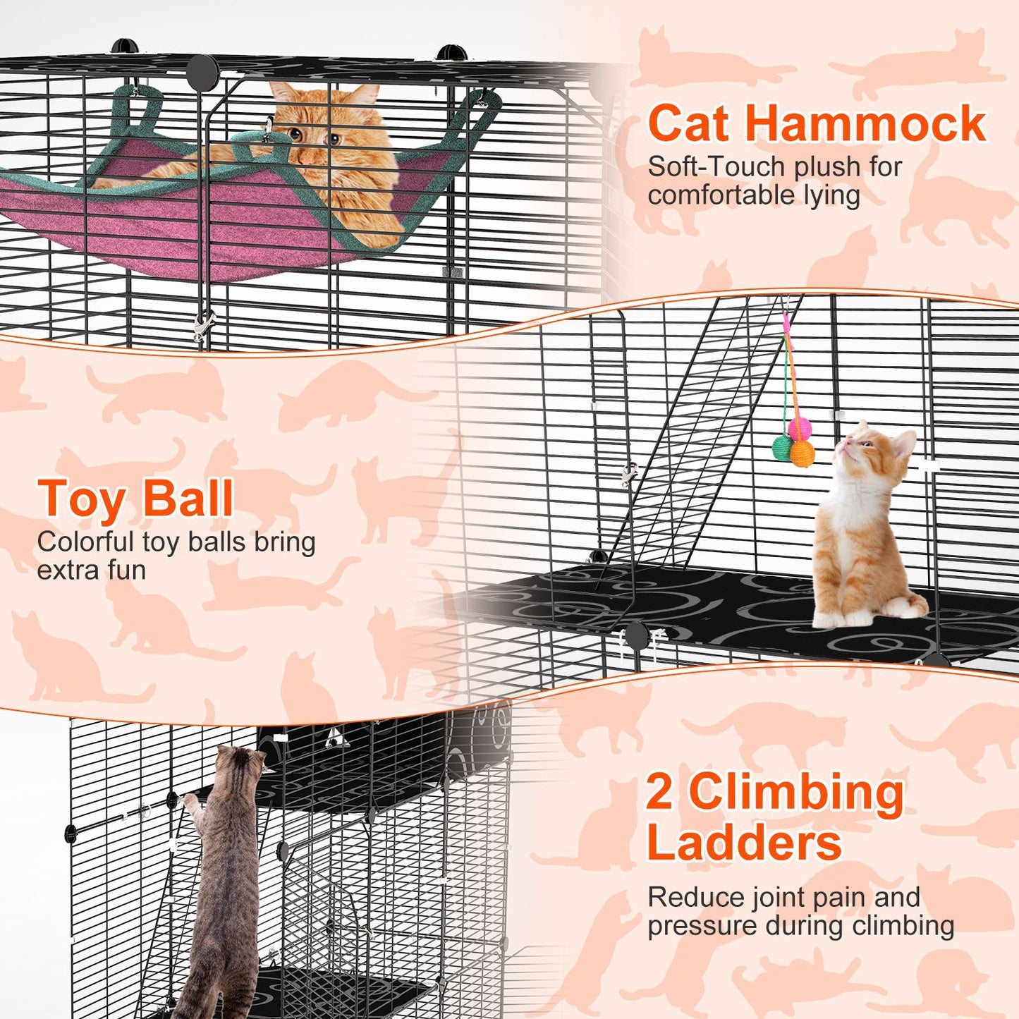 3-Tier Cat Cage Enclosure Indoor Cat Cage Playpen with Hammock Toy