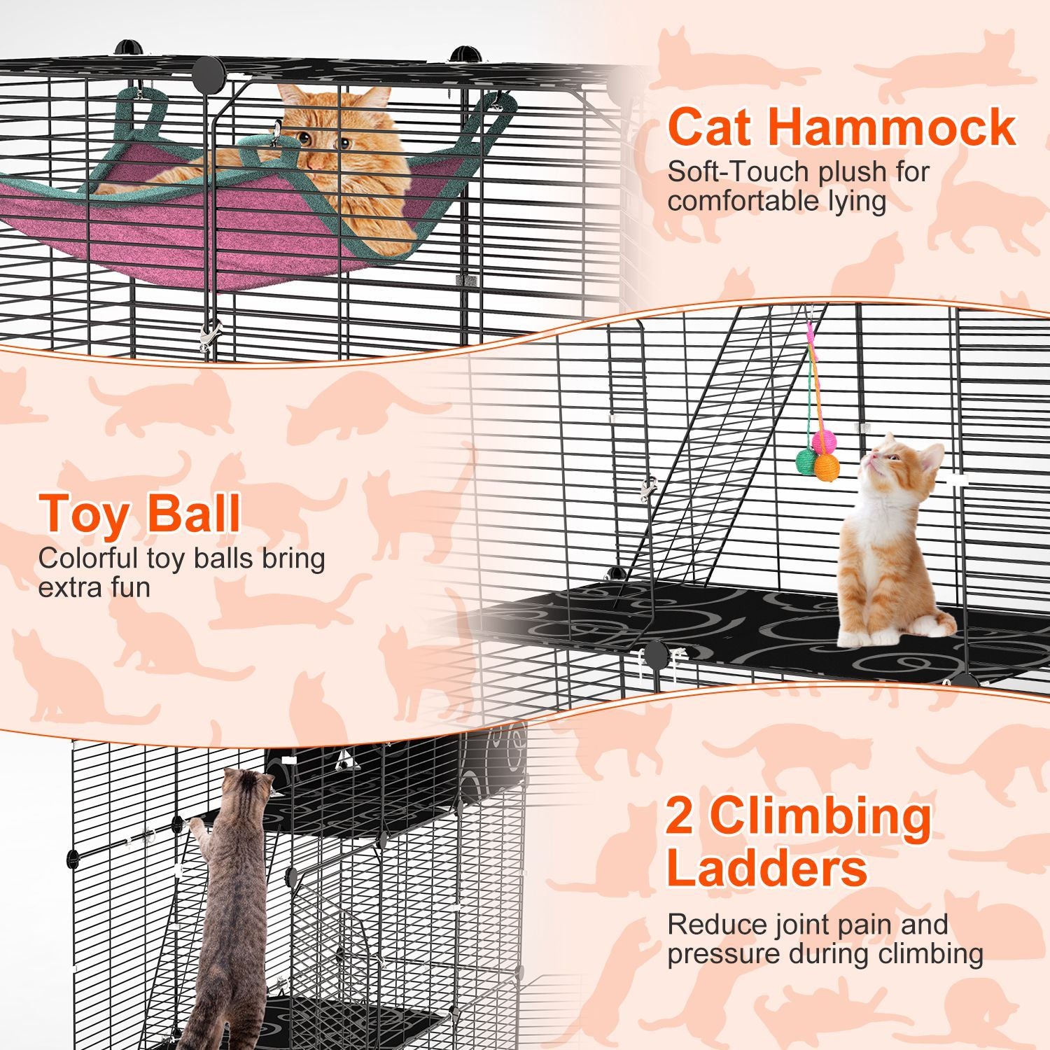 3-Tier Cat Cage Enclosure Indoor Cat Cage Playpen with Hammock Toy