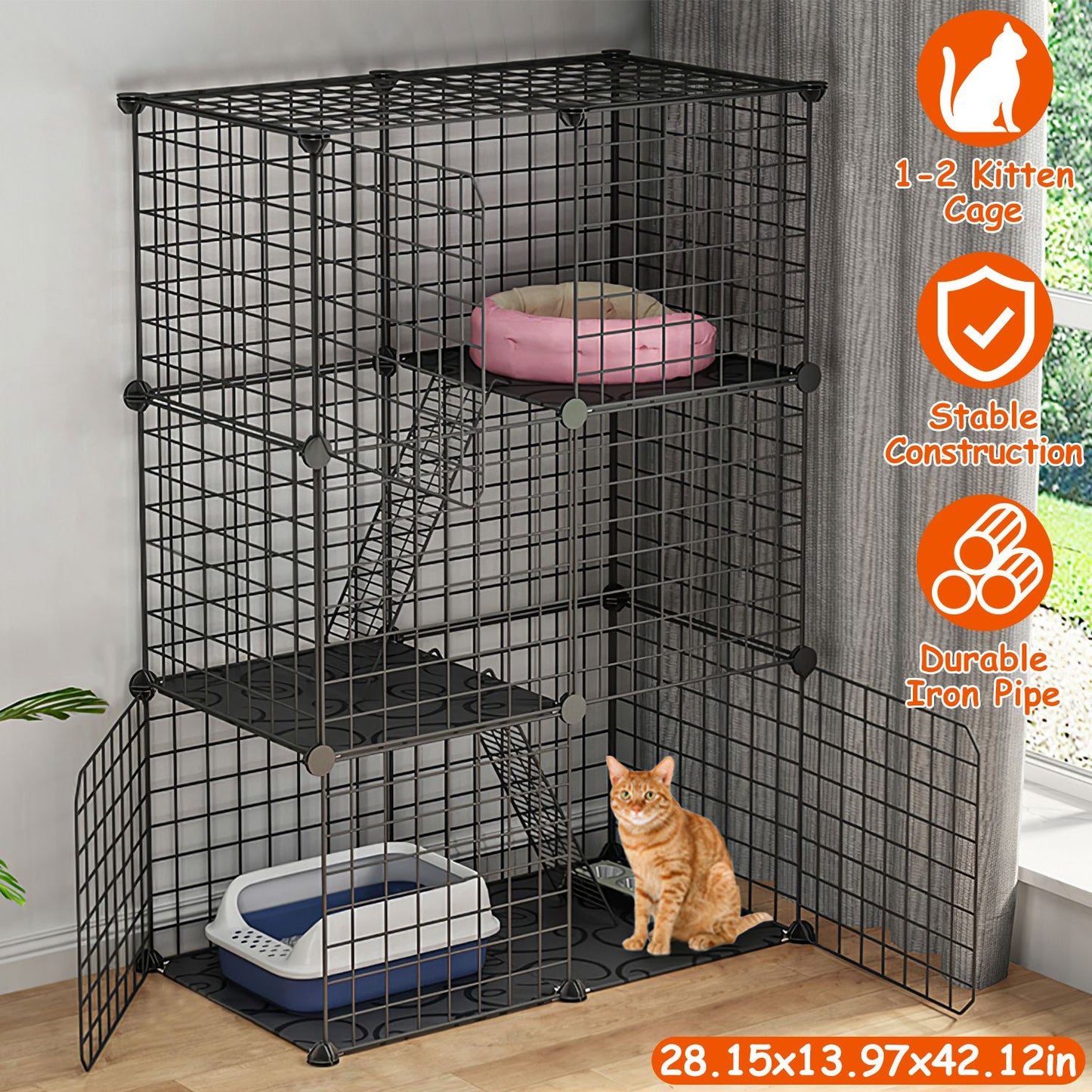 Tier Cat Playpen Cage Metal Indoor Cat House Detachable Kitten