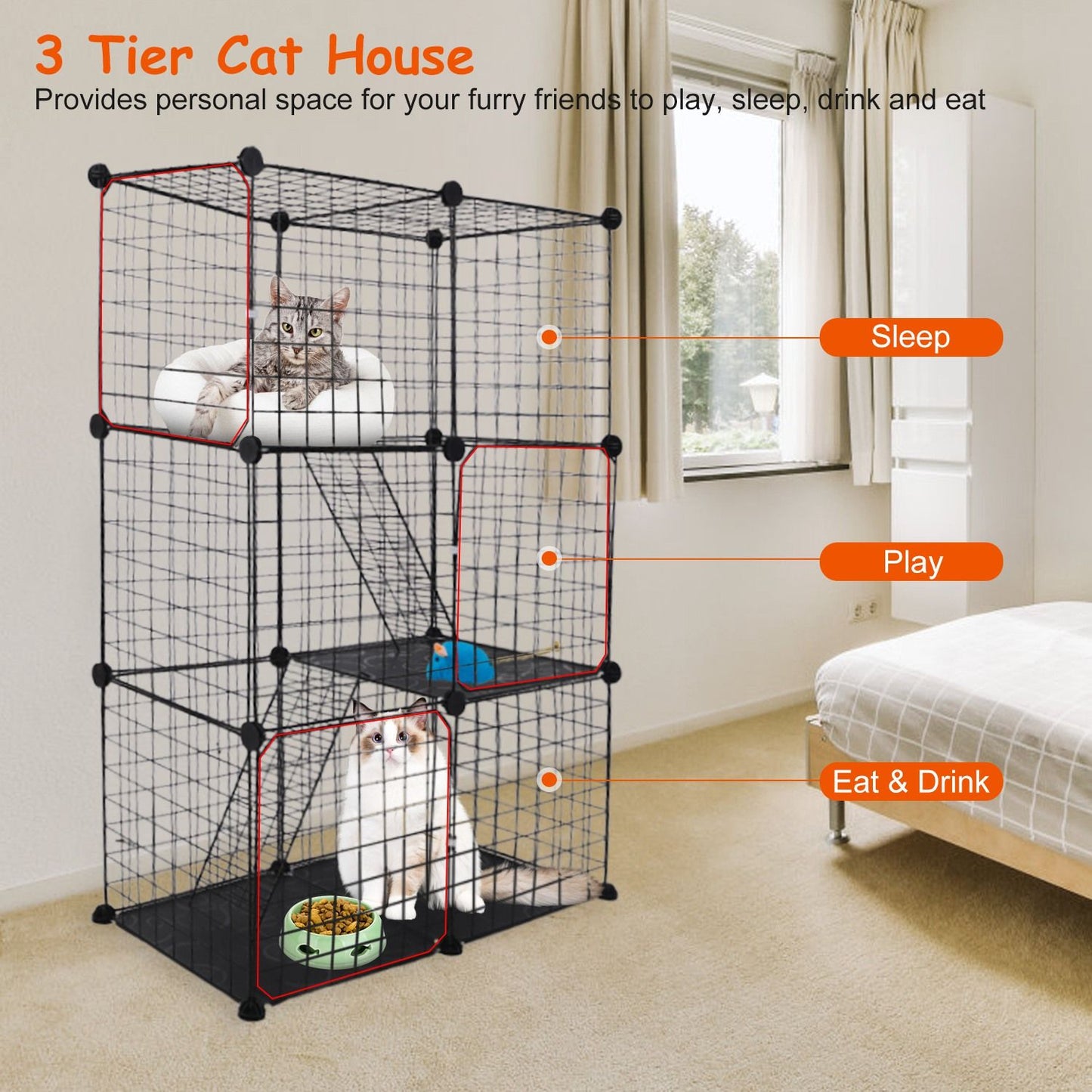 Tier Cat Playpen Cage Metal Indoor Cat House Detachable Kitten