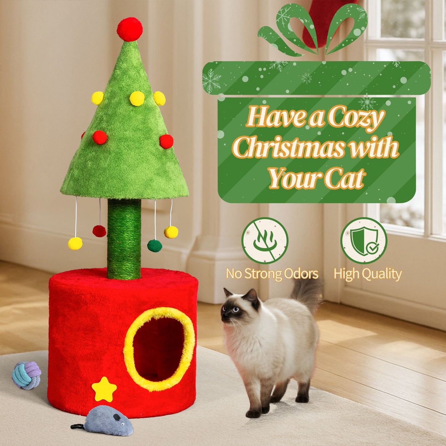 30in Cat Scratching Post with Cat House for Indoor Kitten