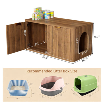 31.5" Walnut Cat Litter Box Enclosure Furniture, Large Decorative
