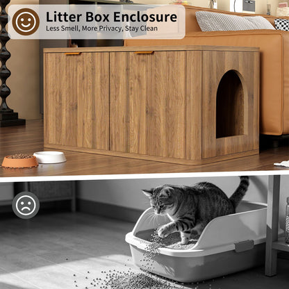 31.5" Walnut Cat Litter Box Enclosure Furniture, Large Decorative