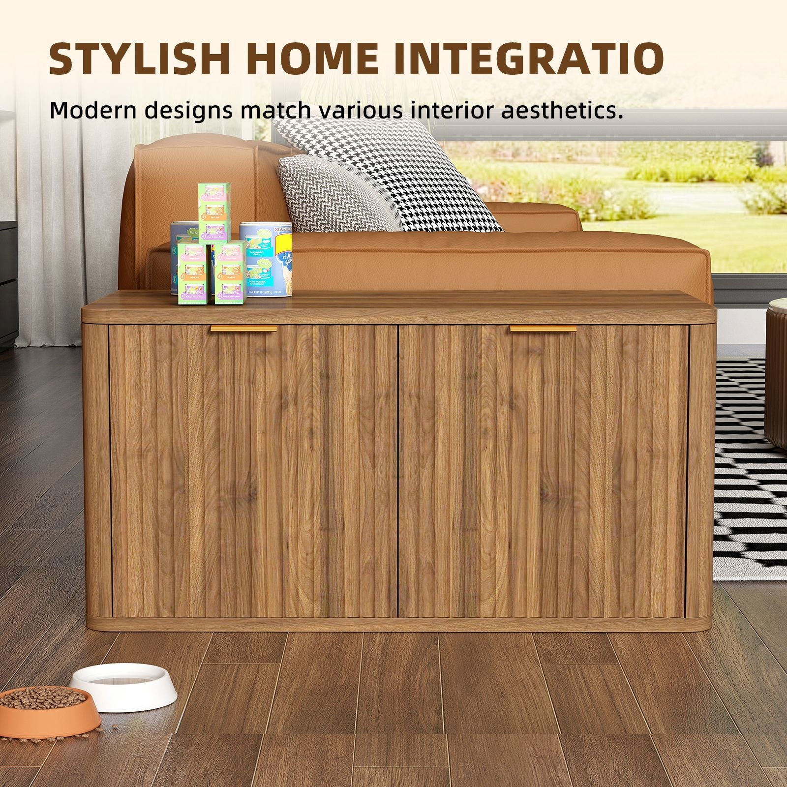 31.5" Walnut Cat Litter Box Enclosure Furniture, Large Decorative