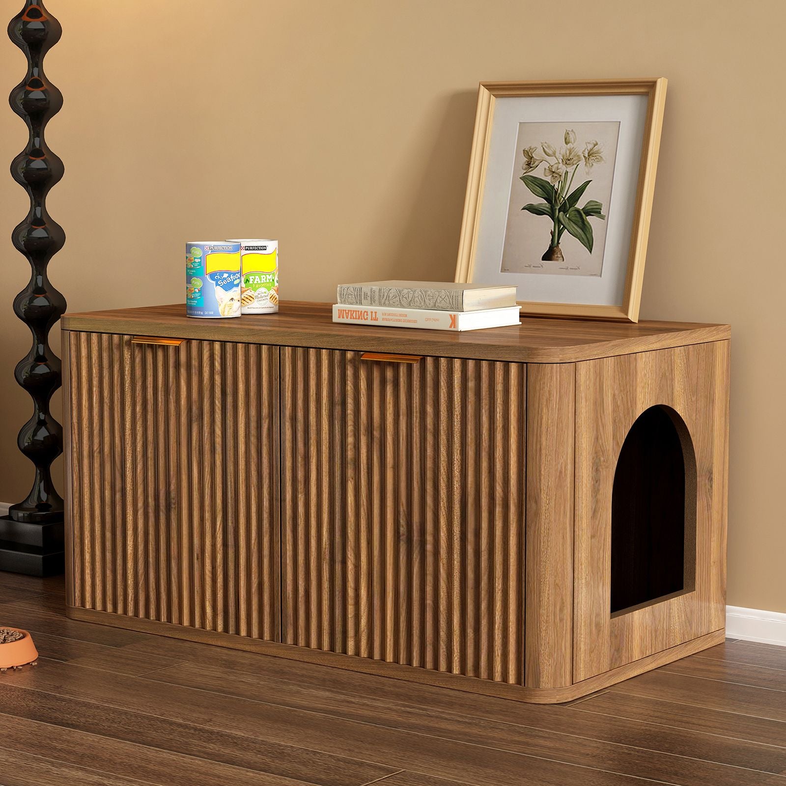 31.5" Walnut Cat Litter Box Enclosure Furniture, Large Decorative