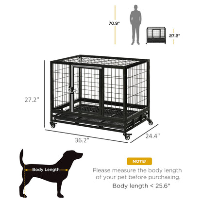 36" Heavy Duty Dog Crate with Removable Tray, Lockable Wheels