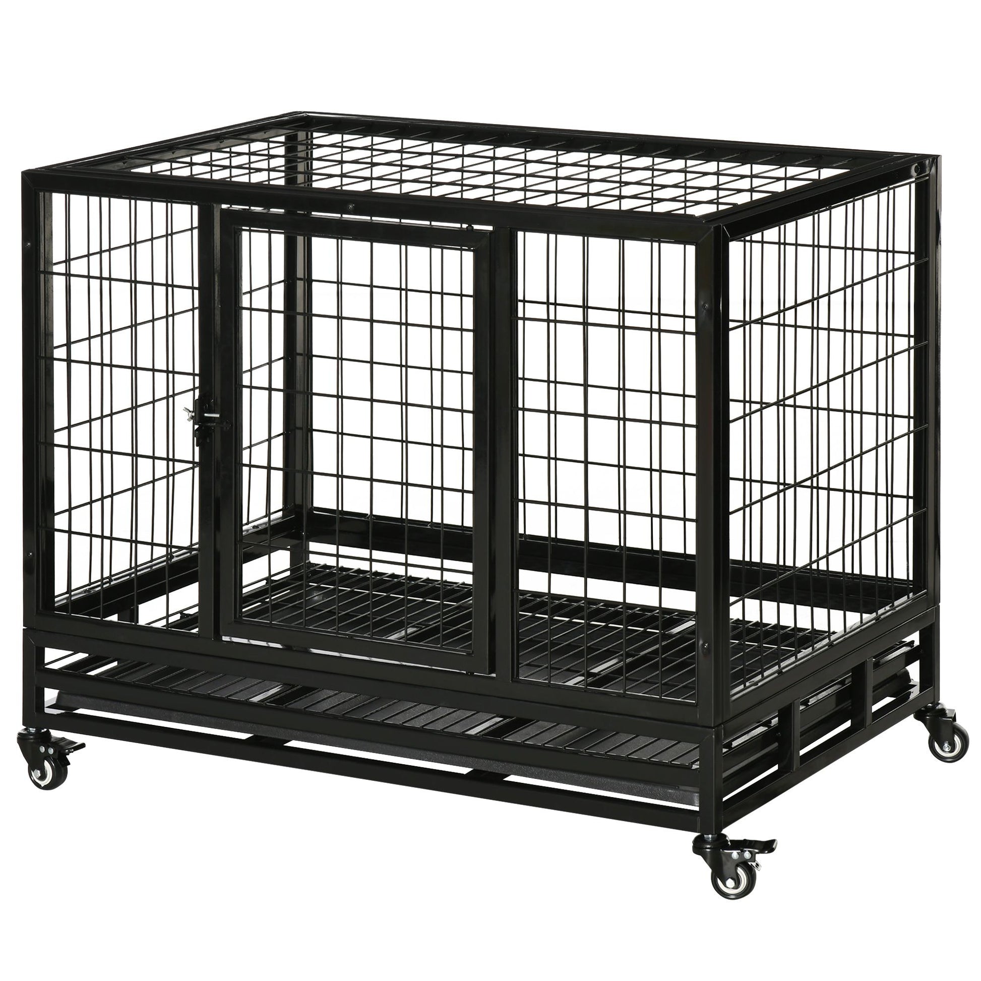 36" Heavy Duty Dog Crate with Removable Tray, Lockable Wheels