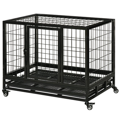36" Heavy Duty Dog Crate with Removable Tray, Lockable Wheels
