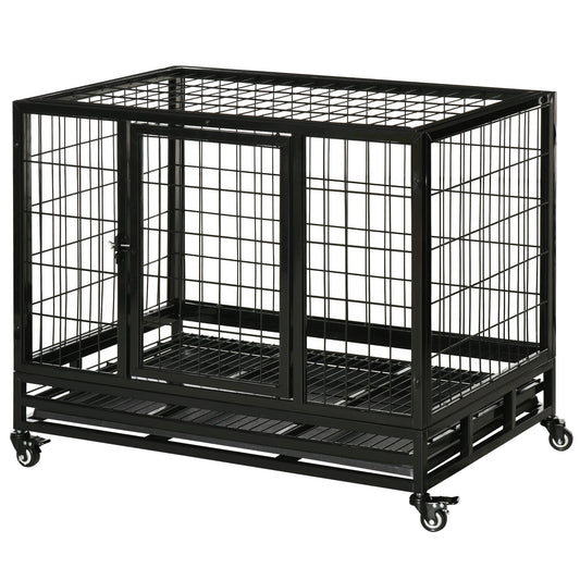36" Heavy Duty Dog Crate with Removable Tray, Lockable Wheels