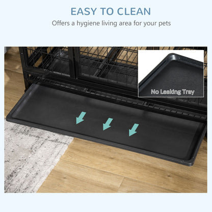 36" Heavy Duty Dog Crate with Removable Tray, Lockable Wheels
