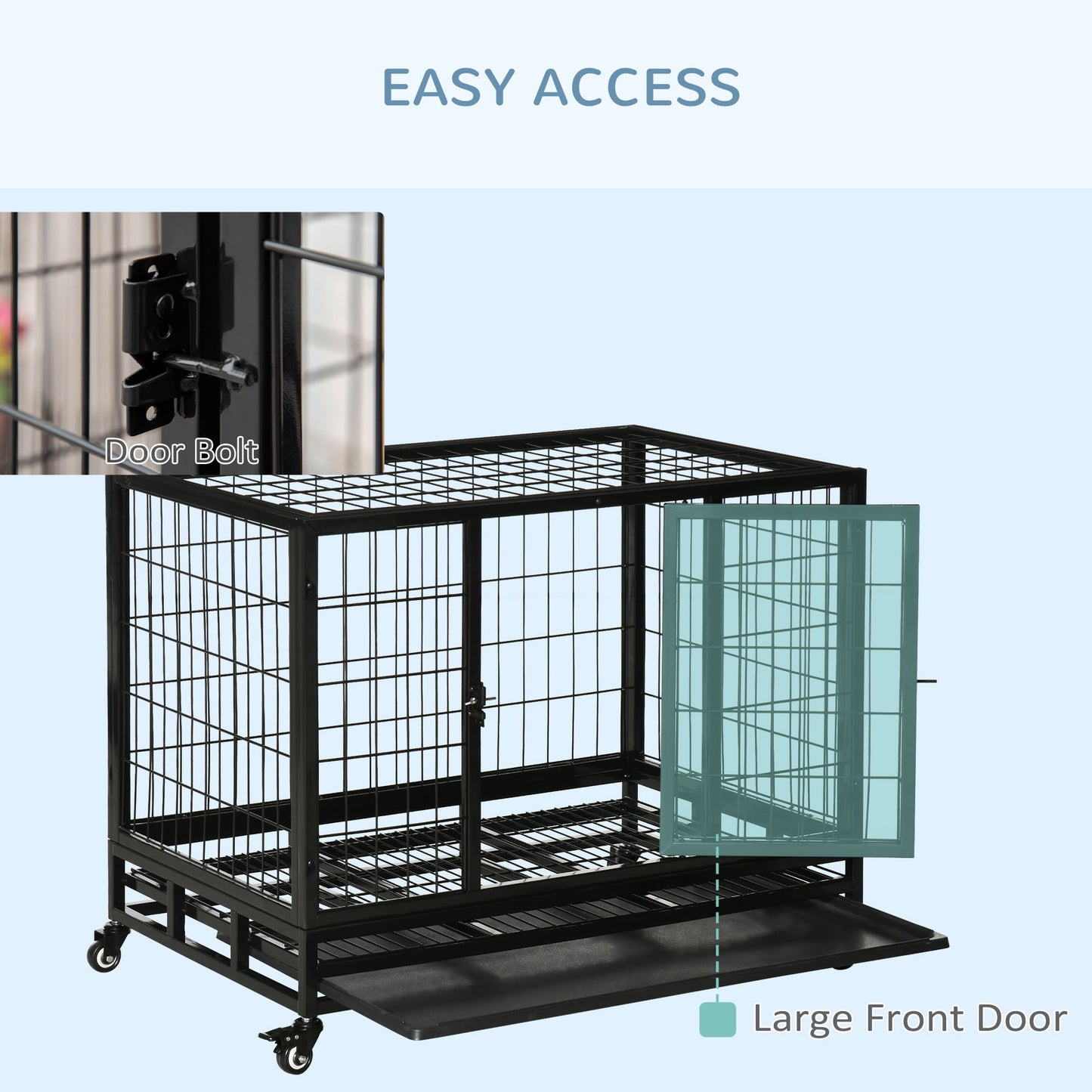 36" Heavy Duty Dog Crate with Removable Tray, Lockable Wheels
