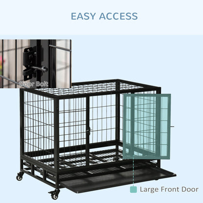 36" Heavy Duty Dog Crate with Removable Tray, Lockable Wheels
