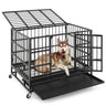 Inch Foldable Heavy-Duty Metal Dog Cage with Lockable Rolling
