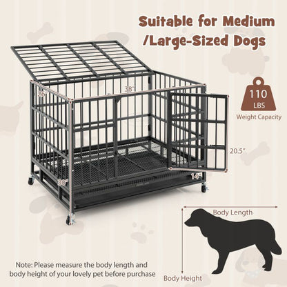 Inch Foldable Heavy-Duty Metal Dog Cage with Lockable Rolling