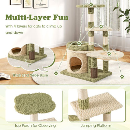 Inch Tall Multi-Level Aesthetic Kitten Tower with Condo and Bed