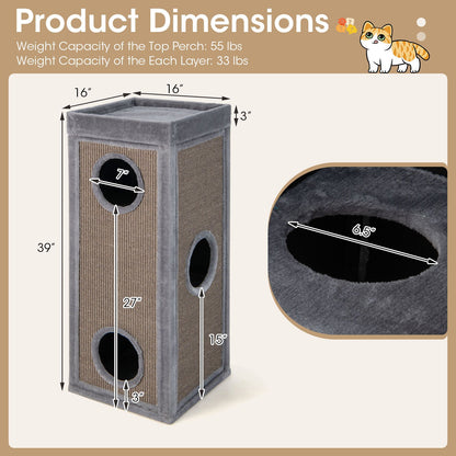 Inch Tall Cat Condo with Scratching Posts and 3 Hideaways and 4