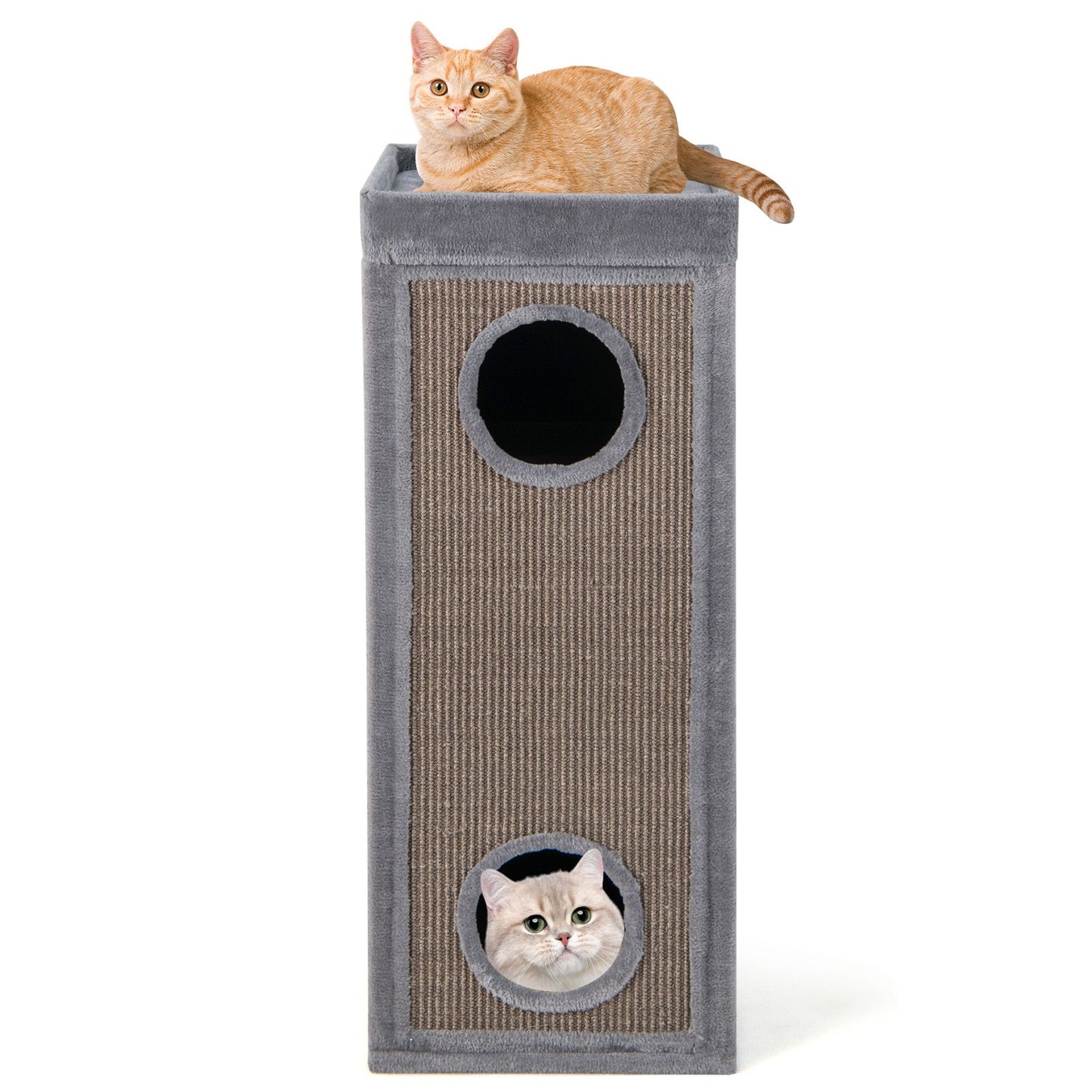 Inch Tall Cat Condo with Scratching Posts and 3 Hideaways and 4