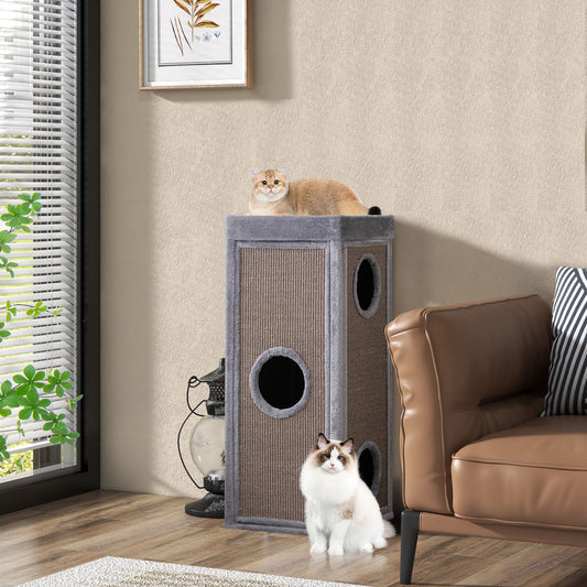 Inch Tall Cat Condo with Scratching Posts and 3 Hideaways and 4