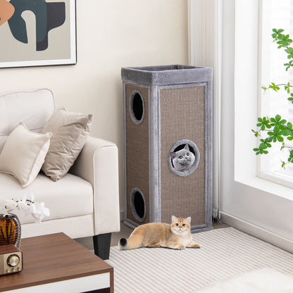 Inch Tall Cat Condo with Scratching Posts and 3 Hideaways and 4