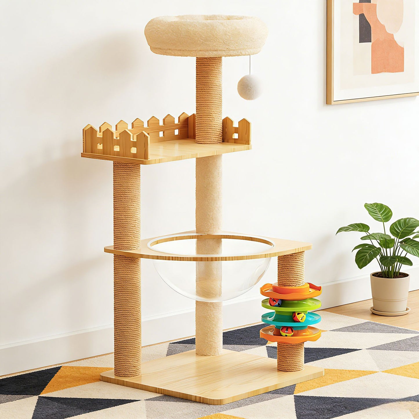 39.3" Modern Cat Tower, Wood Cat Tree Tower for Indoor Cats, Cat