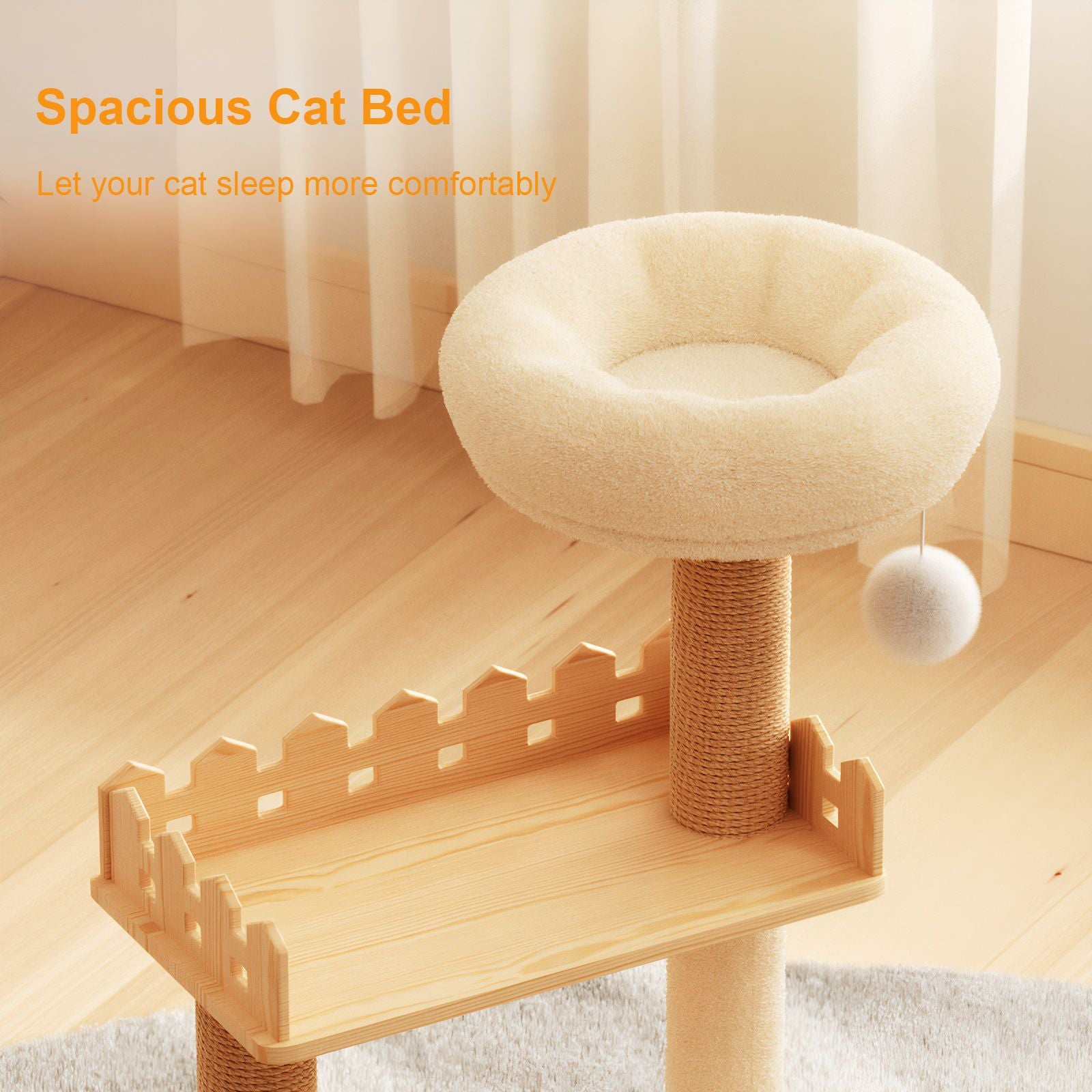 39.3" Modern Cat Tower, Wood Cat Tree Tower for Indoor Cats, Cat