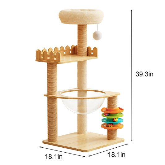 39.3" Modern Cat Tower, Wood Cat Tree Tower for Indoor Cats, Cat
