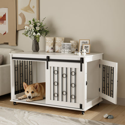 39.37'' Modern Wooden Dog Crate Furniture with Sliding Barn Door