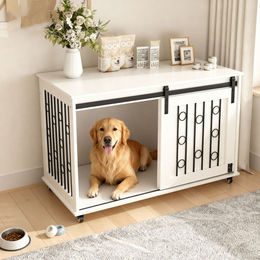 39.37'' Modern Wooden Dog Crate Furniture with Sliding Barn Door