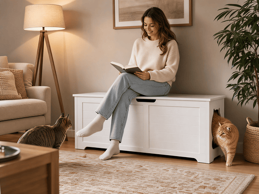 39.4" Top Open Cat Litter Box Enclosure Furniture, Cat Washroom