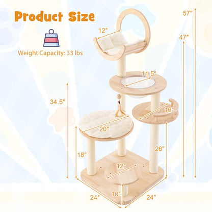 4-in-1 Large Wooden Cat Tower with Space Capsule Nest for Indoor
