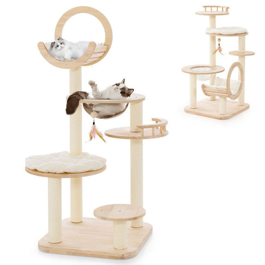 4-in-1 Large Wooden Cat Tower with Space Capsule Nest for Indoor