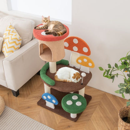 4-in-1 Mushroom Cat Tree with Condo Spring Ball and Sisal Posts