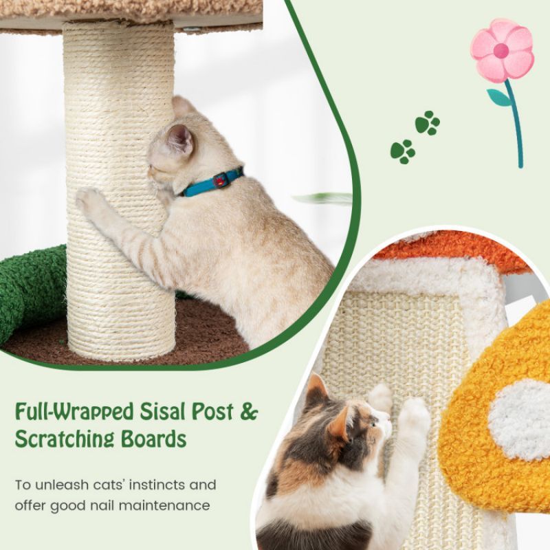 4-in-1 Mushroom Cat Tree with Condo Spring Ball and Sisal Posts