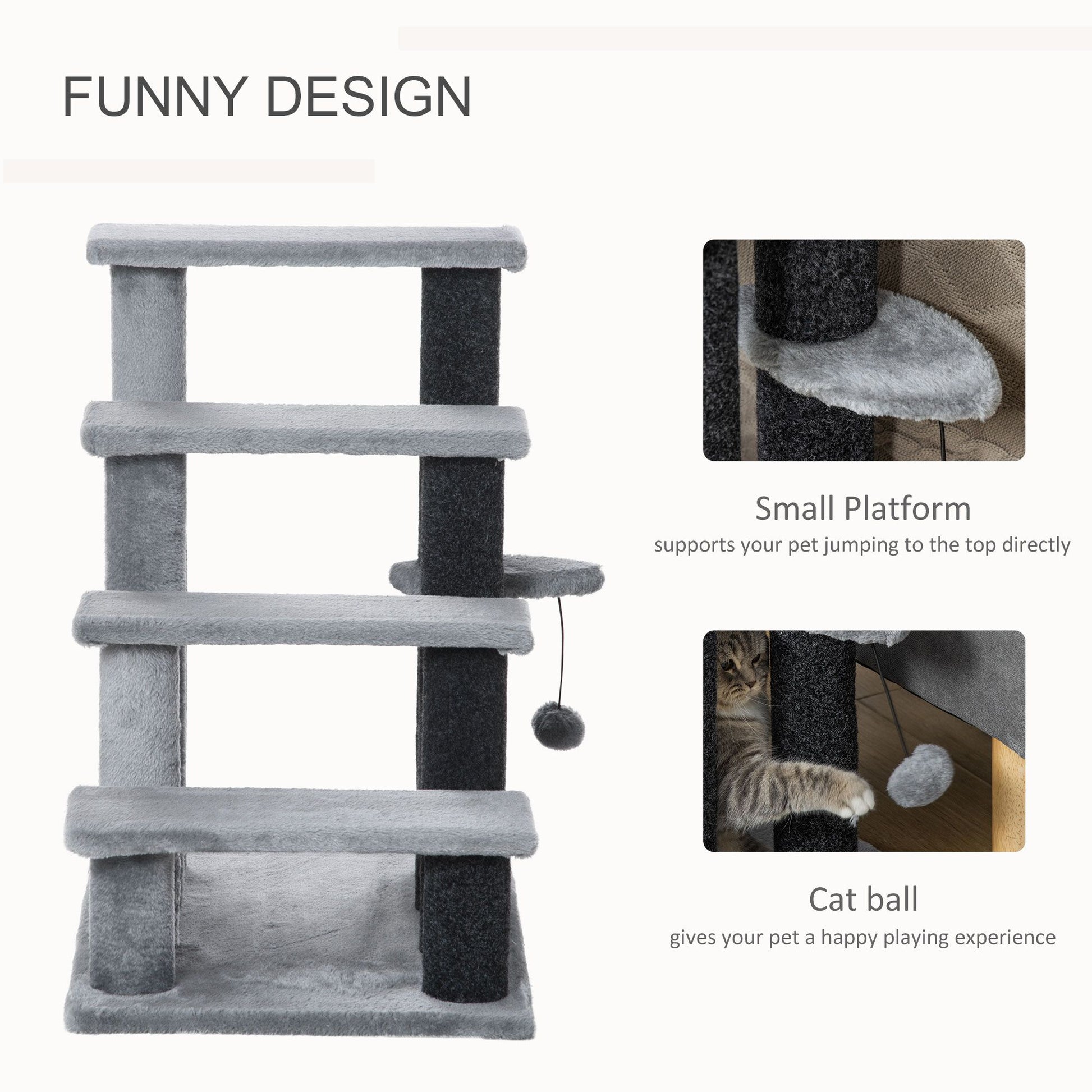 4-Level Cat Stair & Dog Stairs, Kitten Tree Climber, with Hanging
