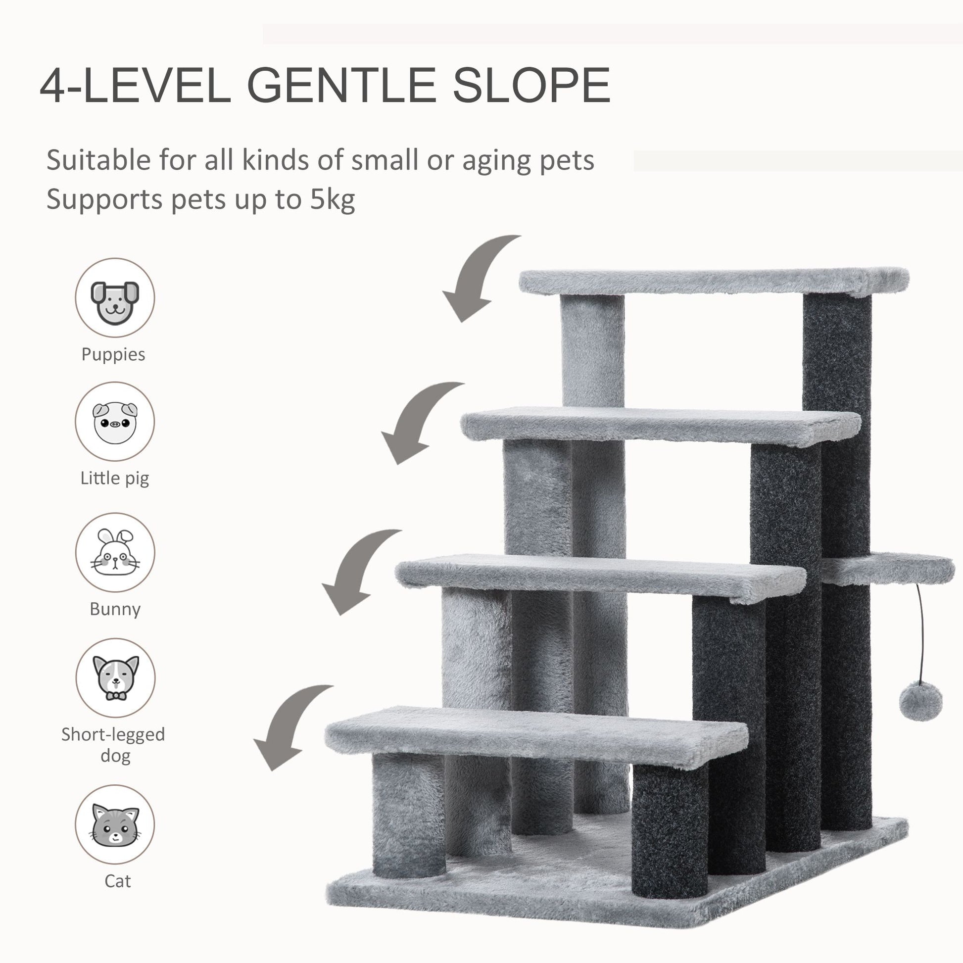 4-Level Cat Stair & Dog Stairs, Kitten Tree Climber, with Hanging