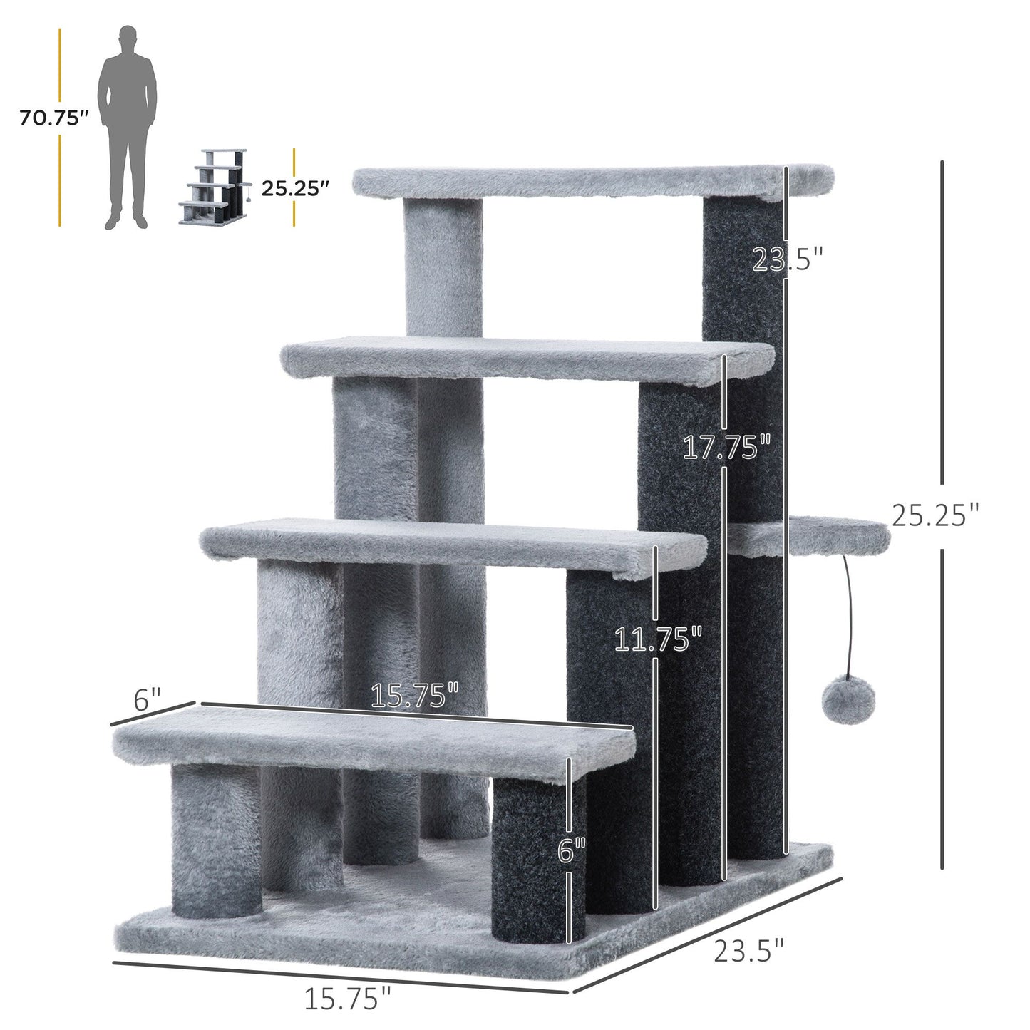 4-Level Cat Stair & Dog Stairs, Kitten Tree Climber, with Hanging