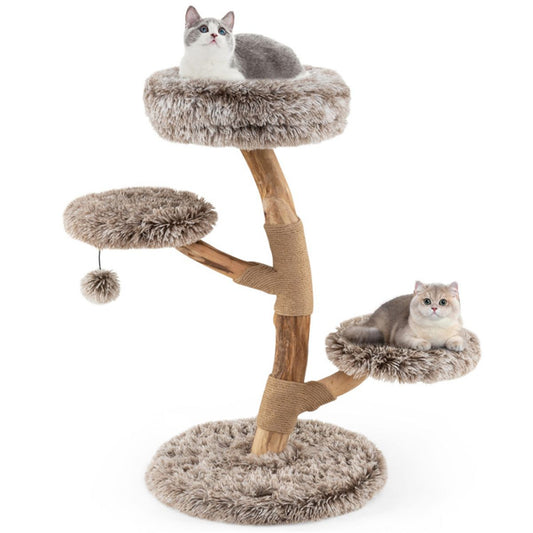 4-Level Natural Pear Wood Cat Tree - 19.5, Jute Scratch Posts +
