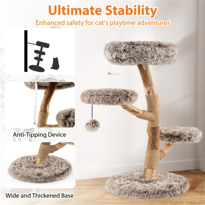 4-Level Natural Pear Wood Cat Tree - 19.5, Jute Scratch Posts +