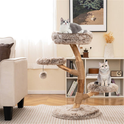 4-Level Natural Pear Wood Cat Tree - 19.5, Jute Scratch Posts +
