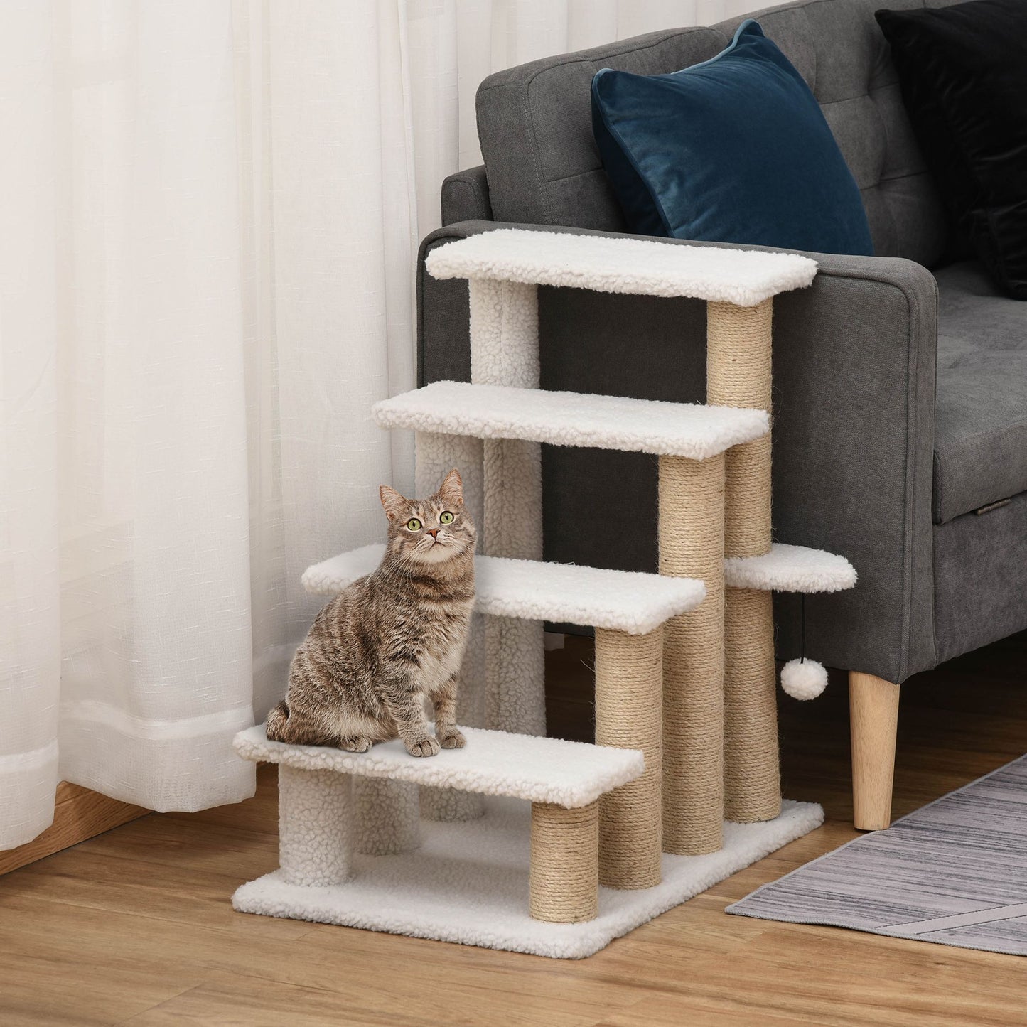 4-Level Pet Stairs Cat Steps Carpeted Ladder Ramp Kitten Tree