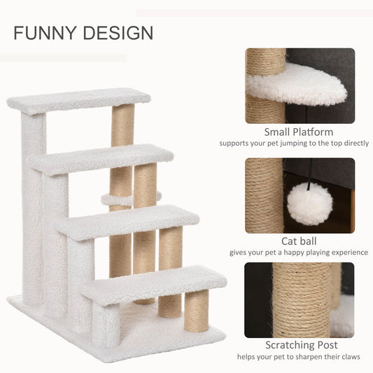 Levels Cat Steps with Scratching Posts for High Bed, Sofa, White
