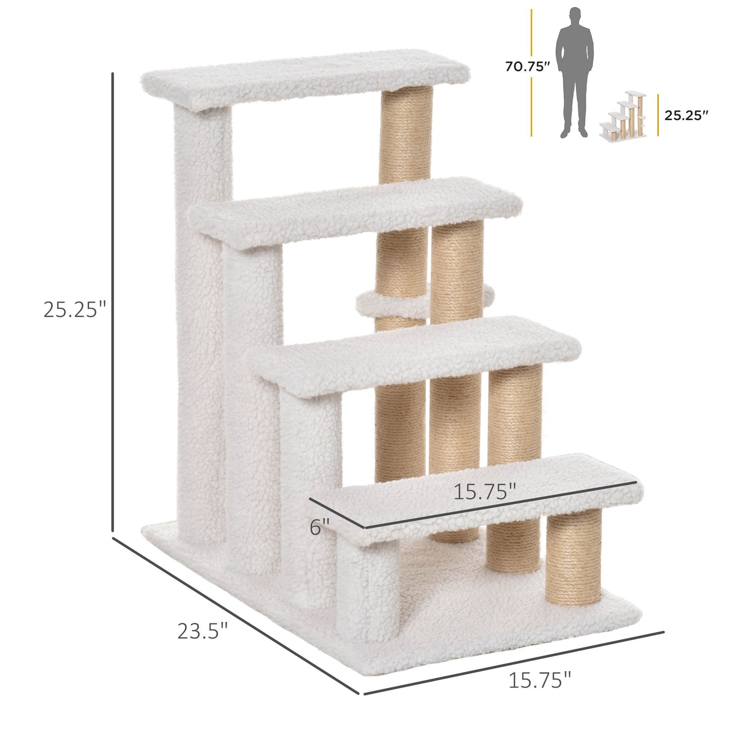 Levels Cat Steps with Scratching Posts for High Bed, Sofa, White
