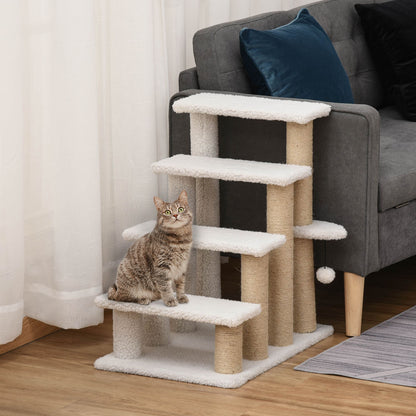 Levels Cat Steps with Scratching Posts for High Bed, Sofa, White