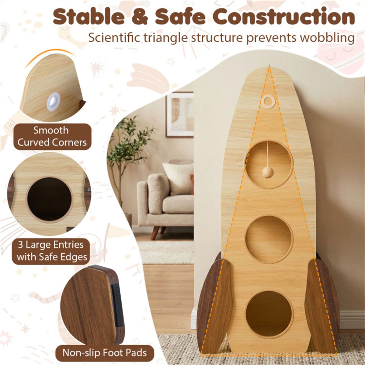 4-Tier Rocket Shape Cat Tree with 2-Tier Condo Sisal Scratch Pad