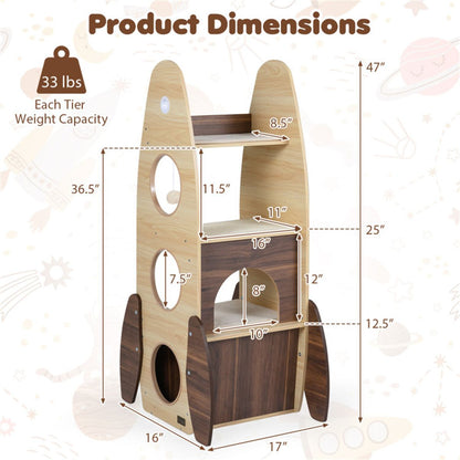 4-Tier Rocket Shape Cat Tree with 2-Tier Condo Sisal Scratch Pad