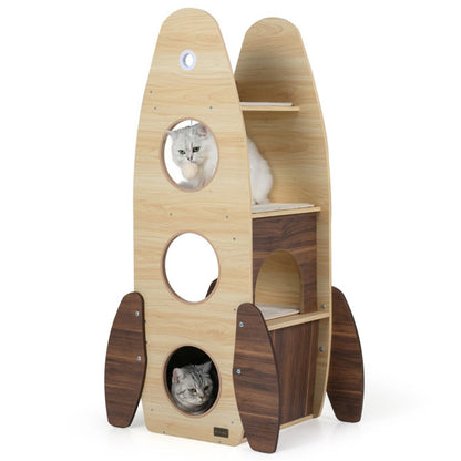 4-Tier Rocket Shape Cat Tree with 2-Tier Condo Sisal Scratch Pad