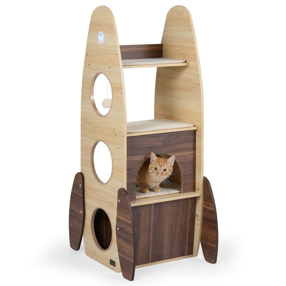 4-Tier Rocket Shape Cat Tree with 2-Tier Condo Sisal Scratch Pad