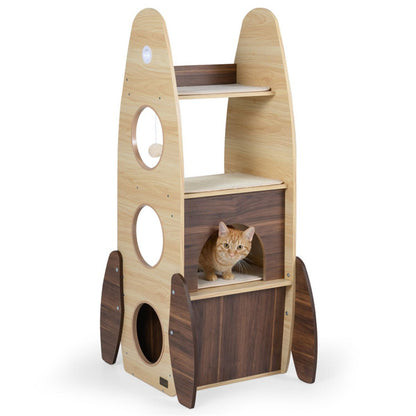 4-Tier Rocket Shape Cat Tree with 2-Tier Condo Sisal Scratch Pad