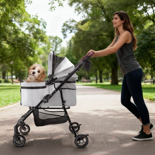 4-Wheel Foldable Pet Stroller for Dogs & Cats 360° Rotating Wheels